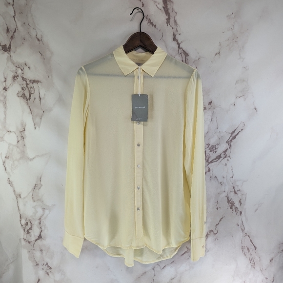 Everlane Top Women Small 4 Yellow The Clean Silk Relaxed Blouse Button Up - Picture 2 of 8